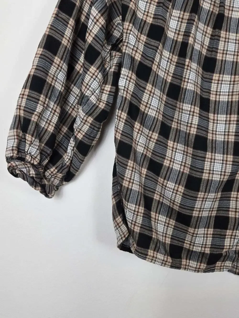 Zara Girls Plaid Button Front Shirt Size 5 110 Black Beige Grunge Academia